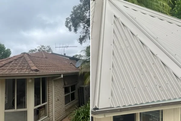 Before and after tile to metal roof replacement in Killarney Heights