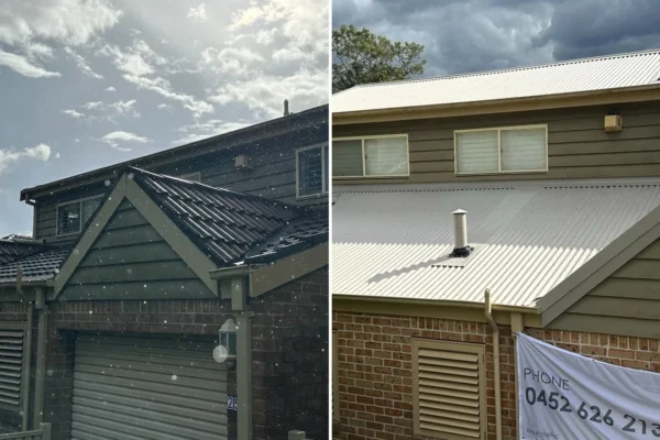 Before and after tile to metal roof replacement in Lane Cove